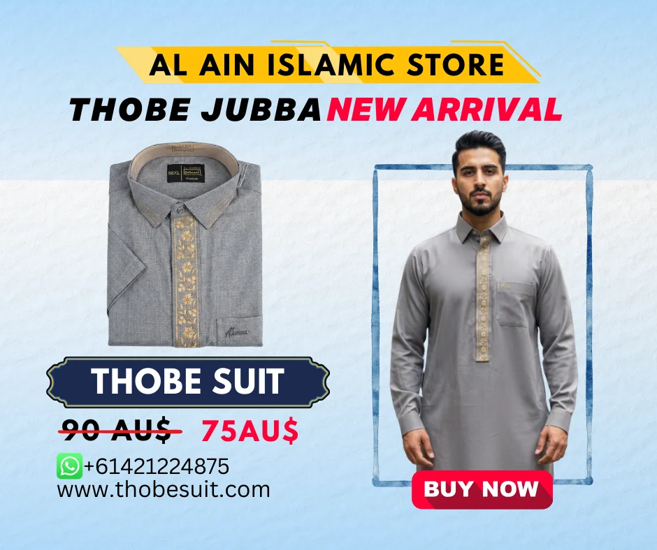 Thobe Sute Jubba thobe for men Australia (1) Thobe Jubba for Men's Stylish Fashion Grey - Image 1