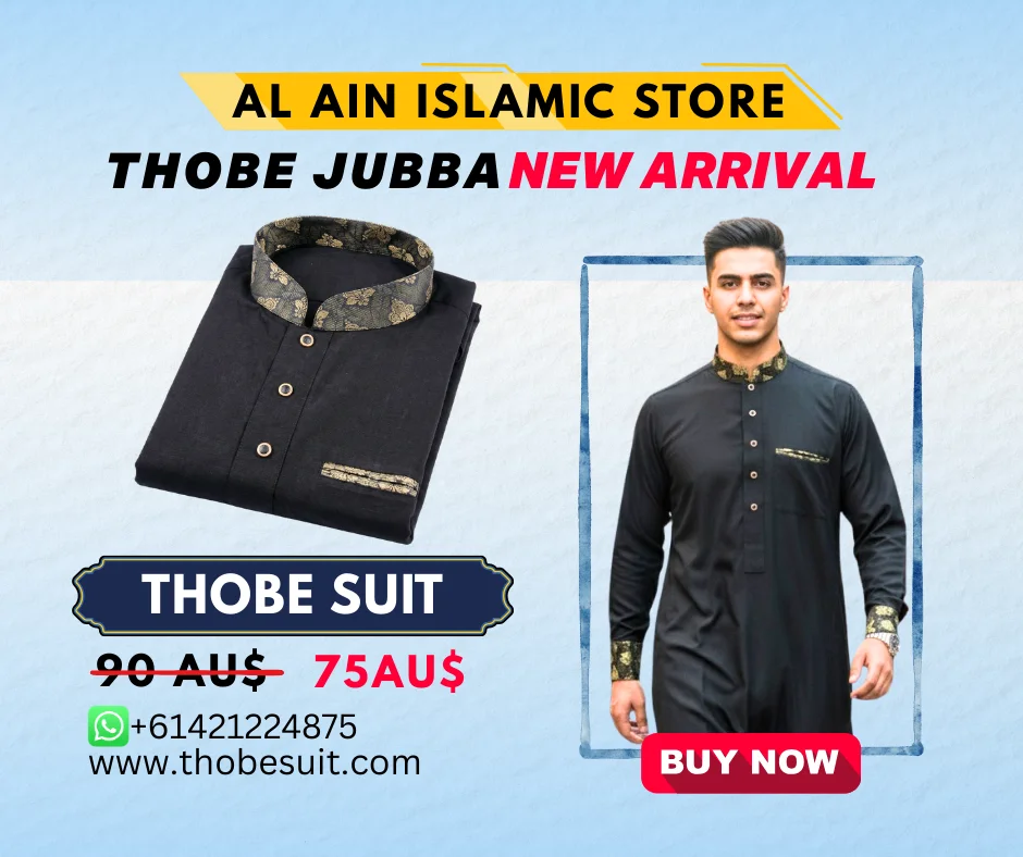 Thobe Sute Jubba thobe for men Australia (9) Thobe for Men's Black Arabic Emirati Stylish Fashion Dress - Image 1